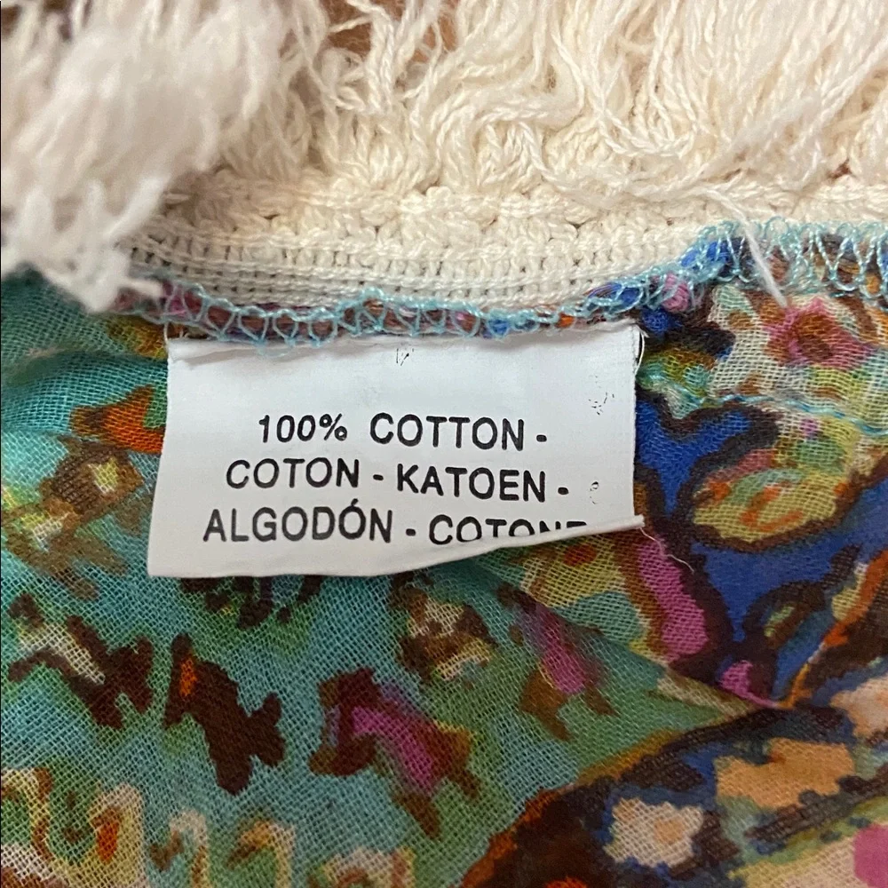 Miss Terre Boho Poncho/ShawlTop M/L Embellished  Cotton Fringe Festival Hippie - Picture 10 of 10